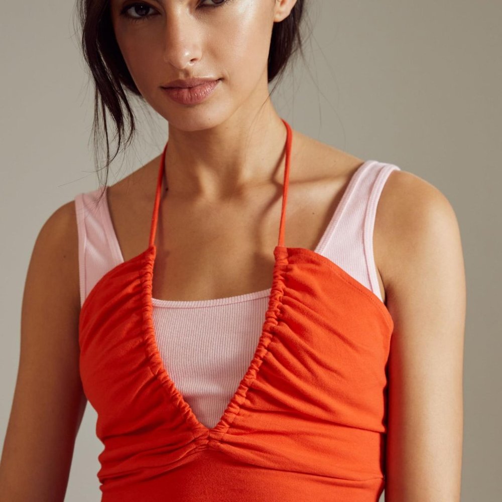 NWOT Anthropologie Daily Practice Lopud Strappy Tank in Light Red Size L Large